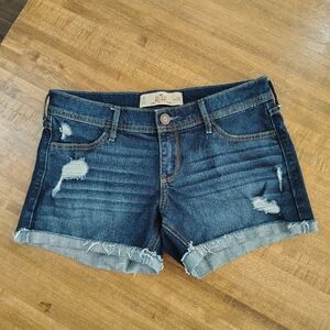 Hollister Dark Blue Denim Distressed Midi Shorts Size 7/28